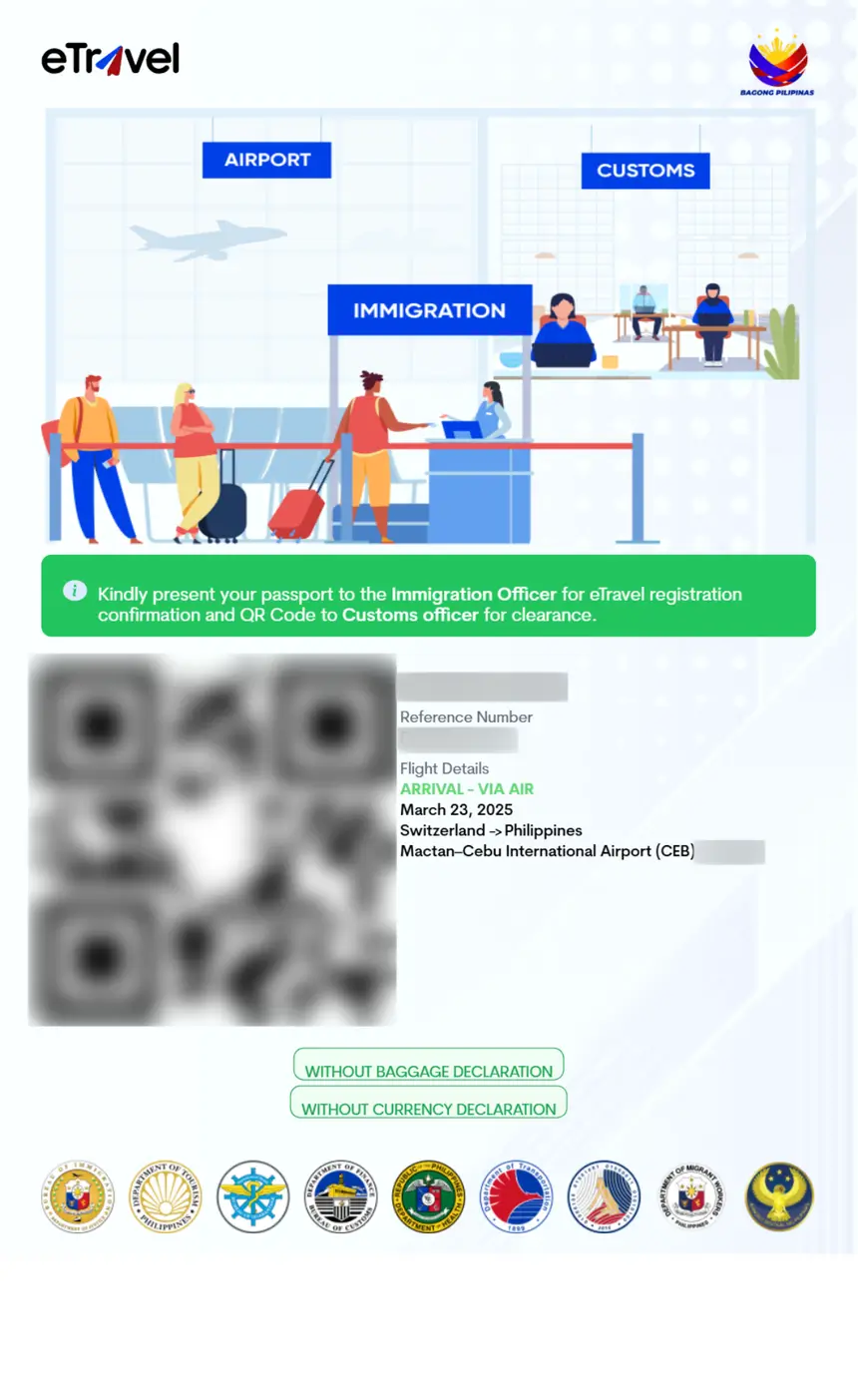 Sample Philippines eTravel Pass QR code confirmation